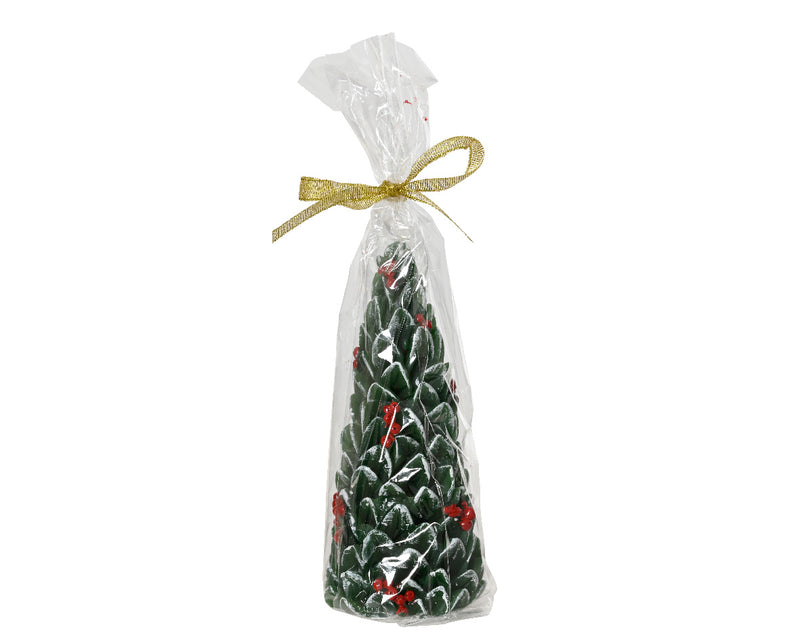 Christmas Candle Tree Shaped with Red Berries Green 7cm x 15cm