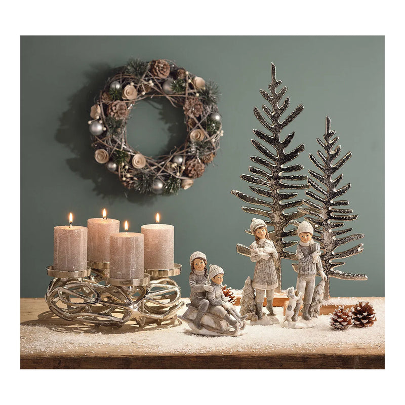 Christmas Decoration Winter child Girl With Dog or Boy Cat 10x22x7cm Sold Individually