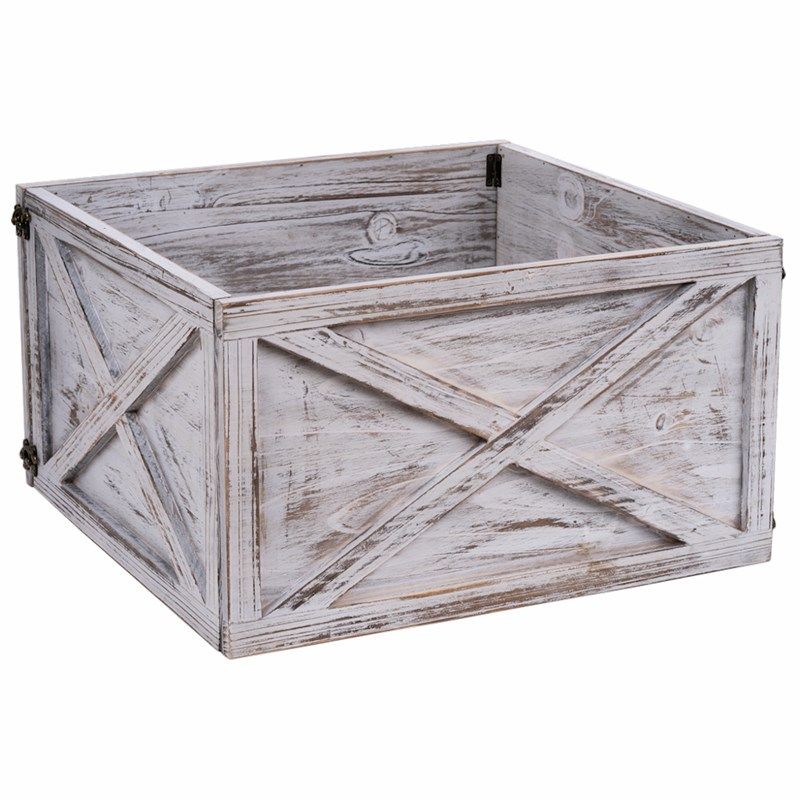 Christmas Tree Skirt Square Wooden Whitewash Large 56cm x 56cm