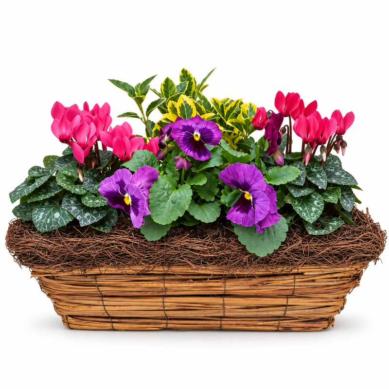 Wicker Window Box Planted with Seasonal Colour