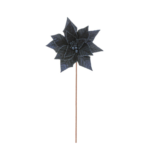 Christmas Poinsettia Stem Blue Velvet Large 50cm