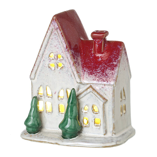 LED ceramic Christmas house with trees – Heaven Sends