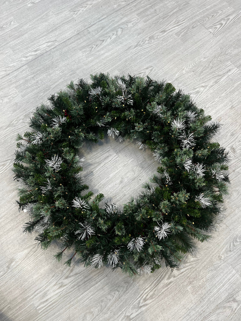 48 Inch Wintry Pine Pre-Lit Wreath With Pine Cones and 200 Lights | Battery Operated With Timer