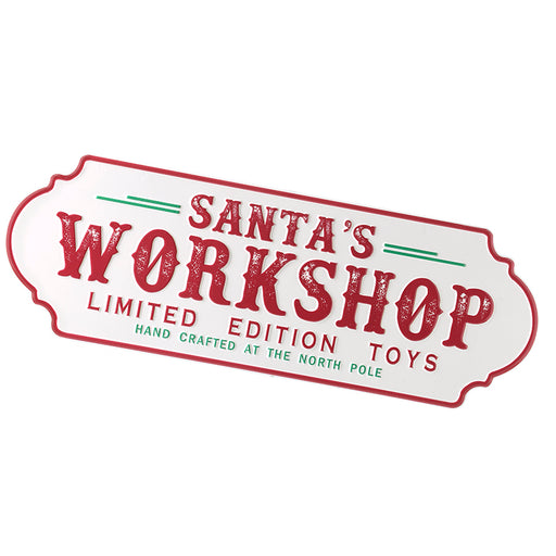 Santa's Workshop white Christmas metal sign – Heaven Sends