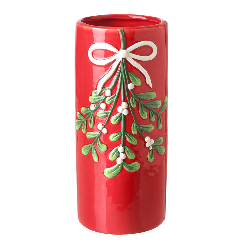 Red ceramic mistletoe Christmas pot – Heaven Sends
