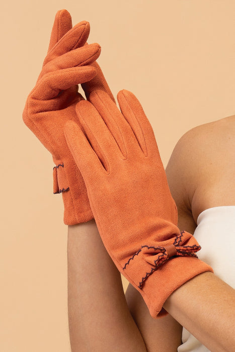 Fenella Faux Suede Gloves - Tangerine
