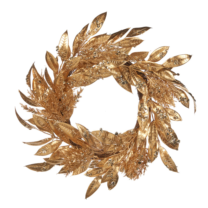 20 Inch Christmas Wreath Gold Leaf & Twig With Silver Sequins (50cm) (Reduced To Clear)