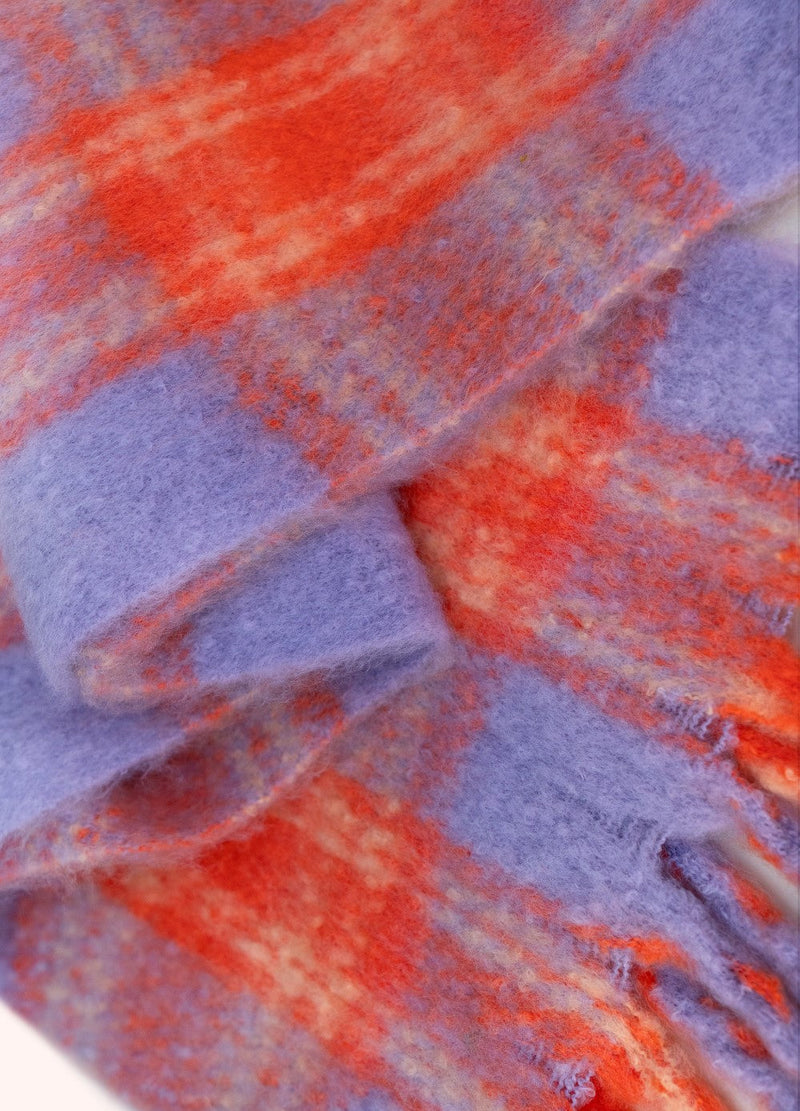 Flora Cosy Scarf - Tangerine Mix by Powder close-up checked fabric and fringe detail