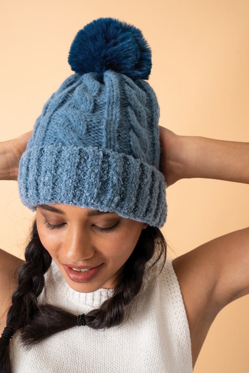 Freya Bobble Hat - Denim
