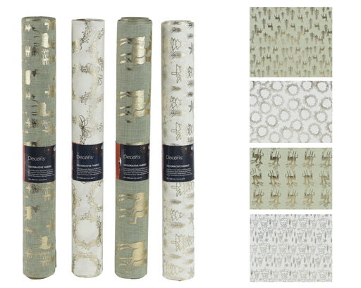 Decorative Fabric Christmas Motifs Gold Print 35 × 200 cm – 4 Assorted Designs