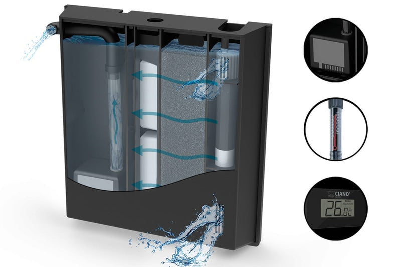 Ciano Aquarium Aqua 60 With Lights & Black Lid 60cm x 30cm x 33.5cm With CFBIO 58 Litre 150 Filter