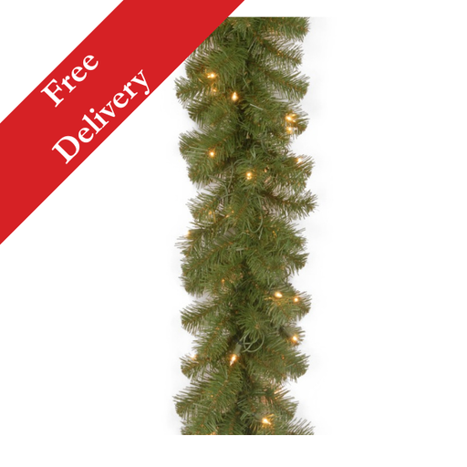 100 Foot Pre-Lit Covington Pine Artificial Christmas Garland – 400 Warm White LEDs – Free Delivery