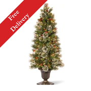 4 Foot Pre-Lit Wintery Pine Artificial Christmas Entrance Tree – 100 Warm White LEDs – Free Delivery