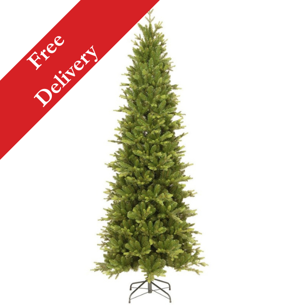 7.5ft Slim Ridgeway Fir artificial Christmas tree with free delivery banner
