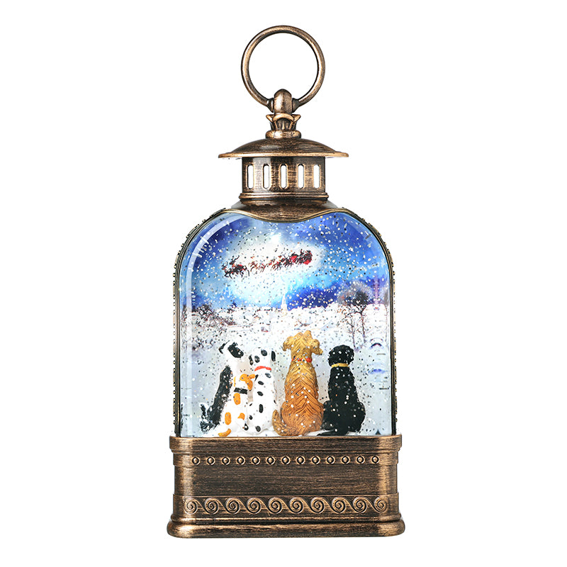 Christmas dogs LED lantern, snowy blue scene – Heaven Sends