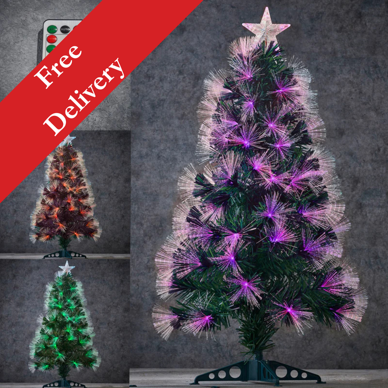 Greenville Fibre Optic Christmas Tree With 95 LED Lights & Remote Control 90cm (Reduced To Clear)