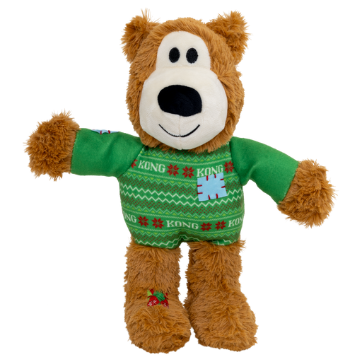 KONG Holiday Wild Knots Sweater Bear Dog Toy – Green, Medium/Large