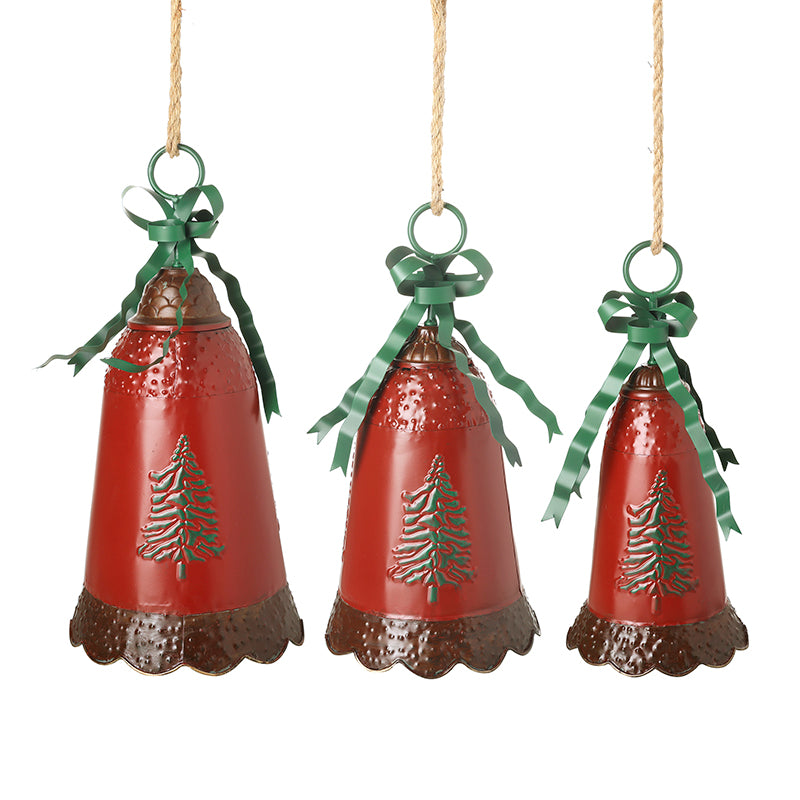 Set of 3 red metal Christmas bells with music sensor – Heaven Sends