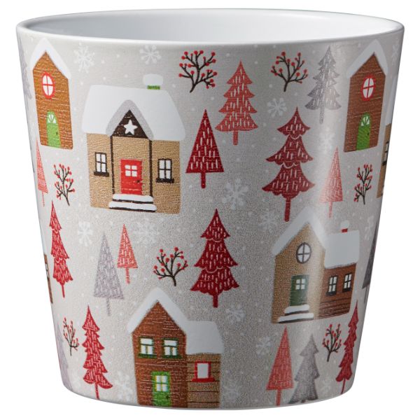 Indoor Pot Dallas Christmas Style Winter Village White 16cm
