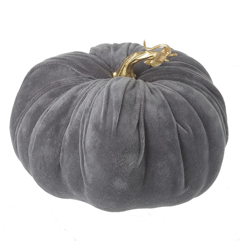 Dark Grey Velvet Pumpkin with Gold Stalk