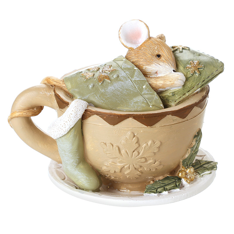 Sleeping mouse in teacup Christmas decoration – Heaven Sends