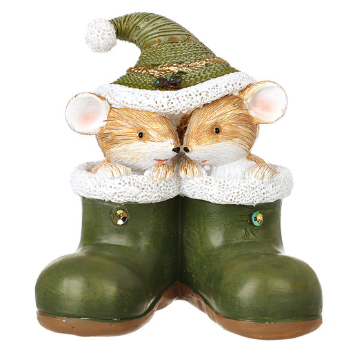 Christmas mice in green Santa boots decoration – Heaven Sends