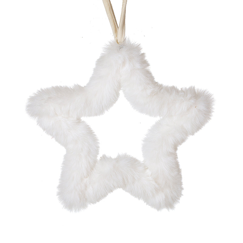 Small white faux fur star hanging Christmas decoration – Heaven Sends