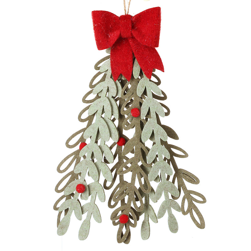 Felt mistletoe hanging Christmas decoration with red bow – Heaven Sends