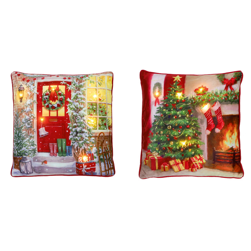 Battery-Operated LED Christmas Scene Cushions 45 x 45 cm - 2 Assorted Designs