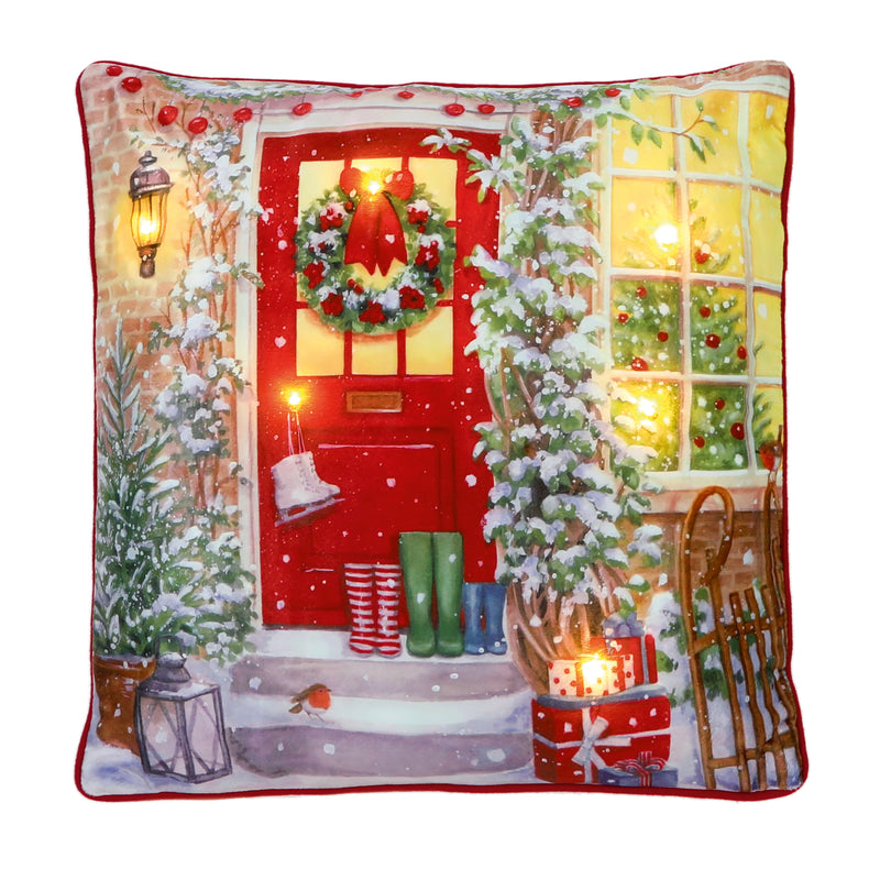 Battery-Operated LED Christmas Scene Cushions 45 x 45 cm - 2 Assorted Designs