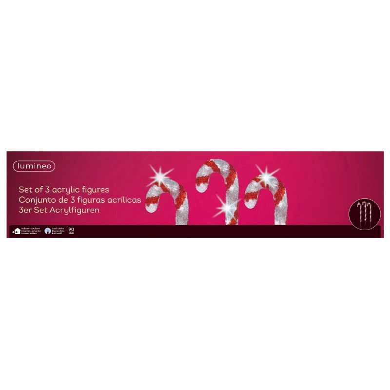 Acrylic Candy Canes LED Light Decoration 60cm (Set of 3) Reduced To Clear
