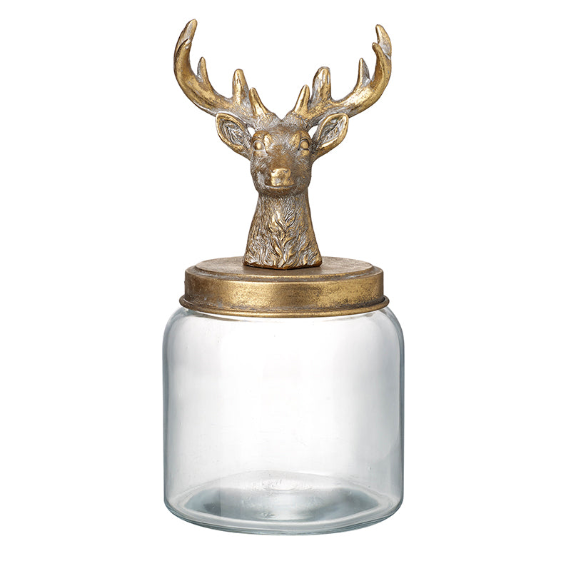 Small glass jar with gold stag lid – Heaven Sends