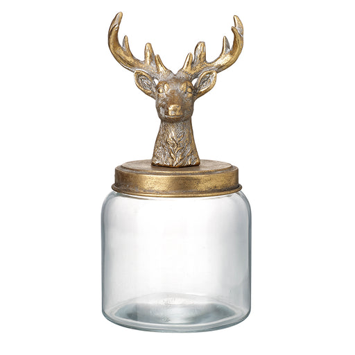 Small glass jar with gold stag lid – Heaven Sends
