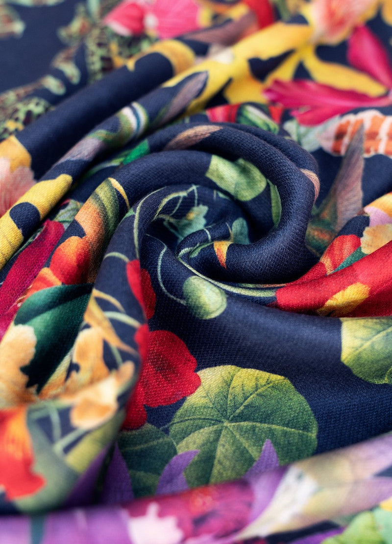 Botanical Kaleidoscope Lux Print Scarf by Powder close-up print and fabric detail