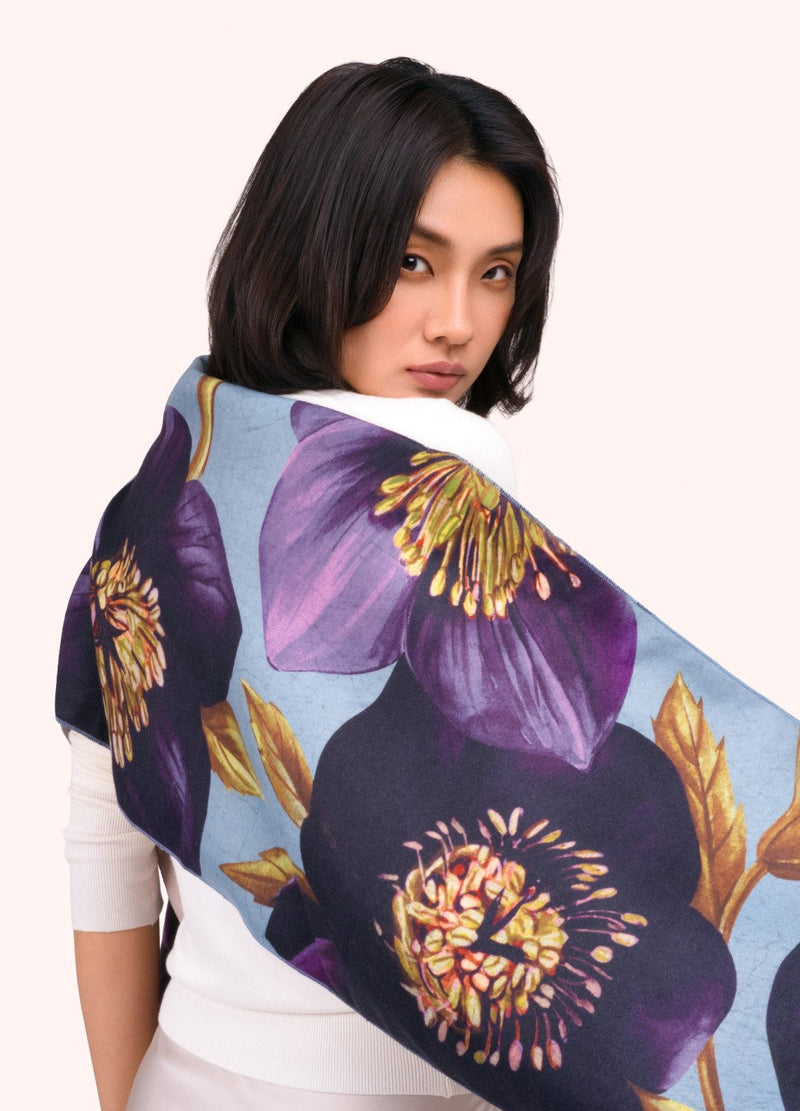 Hellebore Lux Print Scarf by Powder worn as a light wrap by a model