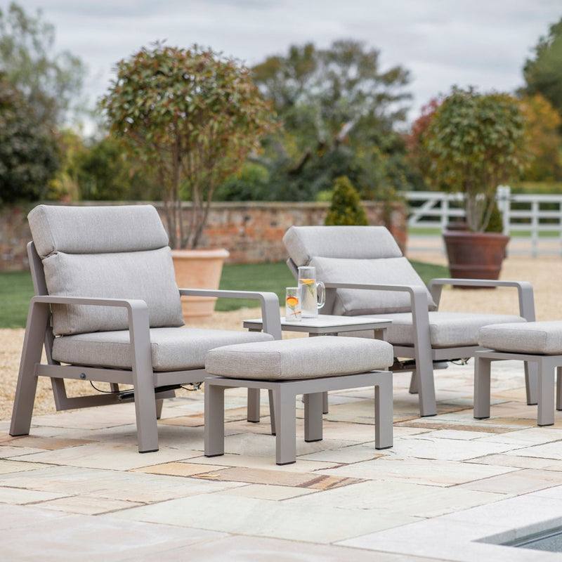 Prague 2 x Reclining Sofa Chairs with Footstools & Sinterstone Side Table - Latte