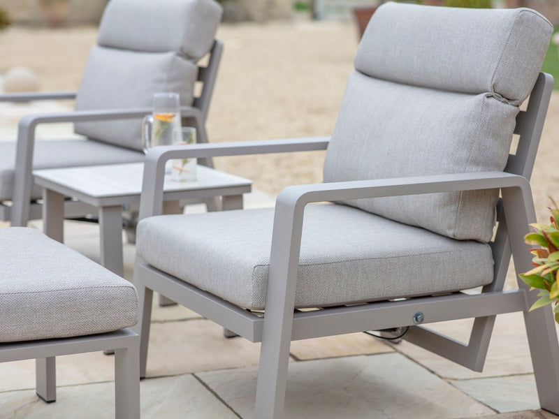 Prague 2 x Reclining Sofa Chairs with Footstools & Sinterstone Side Table - Latte