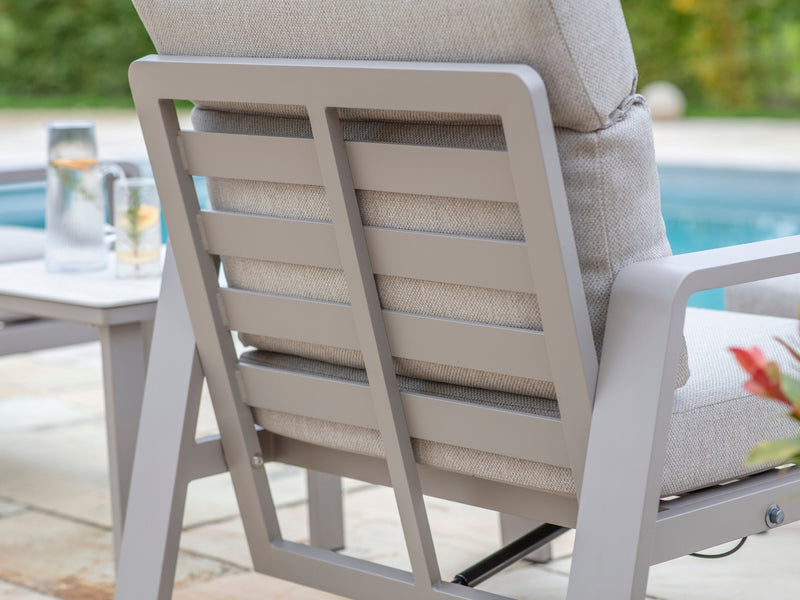 Prague 2 x Reclining Sofa Chairs with Footstools & Sinterstone Side Table - Latte