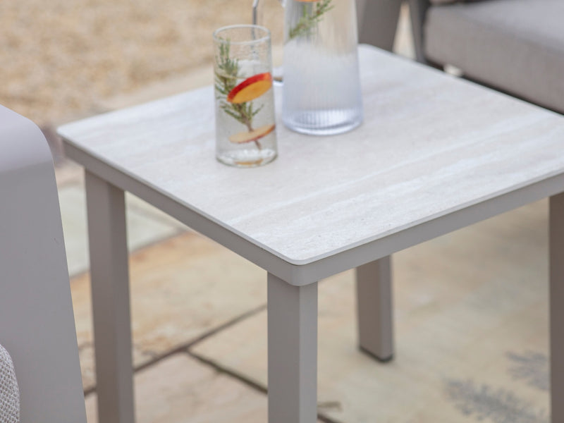 Prague 2 x Reclining Sofa Chairs with Footstools & Sinterstone Side Table - Latte