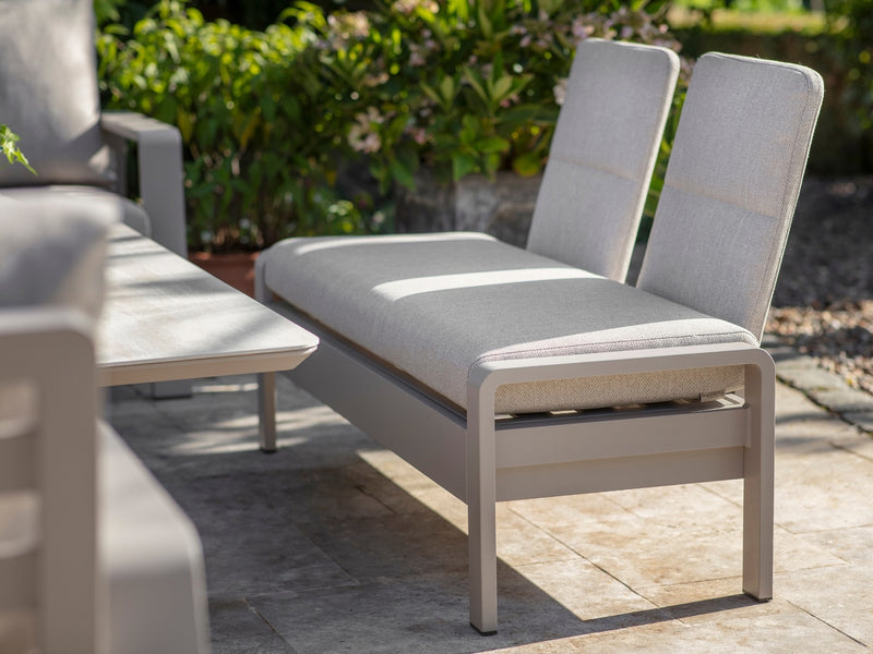 Prague L Shape Sofa with Piston Adjustable Rectangle Table, Bench & Chair - Latte