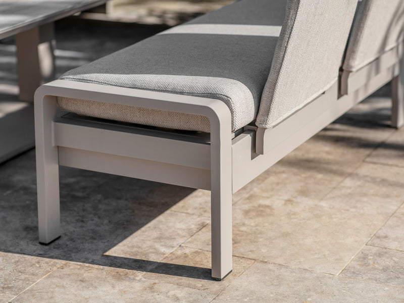 Prague L Shape Sofa with Piston Adjustable Rectangle Table, Bench & Chair - Latte