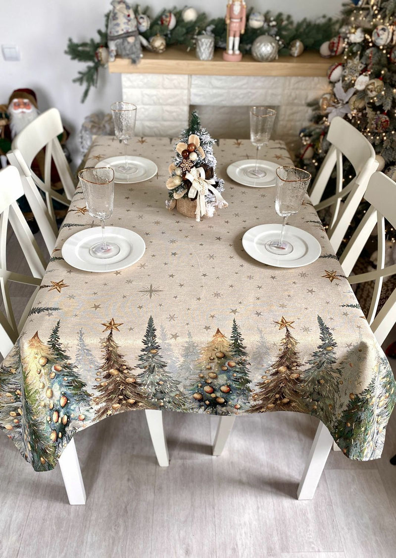 Limaso Evergreen Gold Christmas Tapestry Tablecloth – additional product view 3
