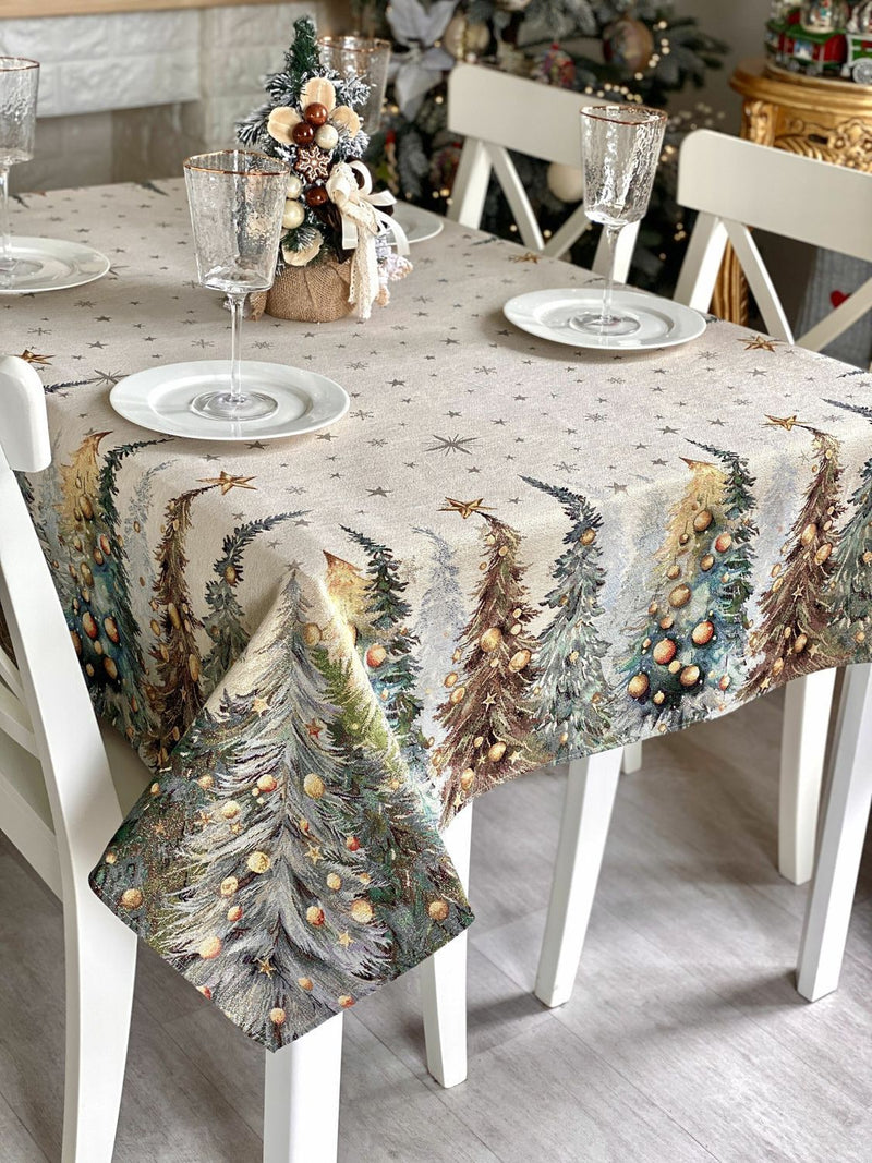 Limaso Evergreen Gold Christmas Tapestry Tablecloth – additional product view 4