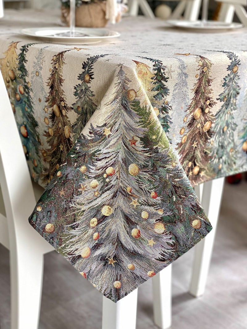Limaso Evergreen Gold Christmas Tapestry Tablecloth – additional product view 6