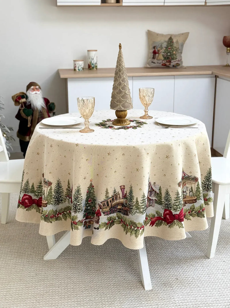 Limaso Ivory Christmas round tapestry tablecloth 180 cm diameter