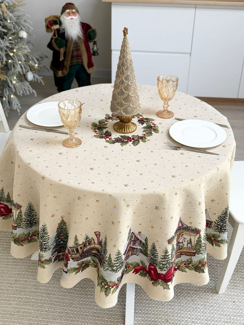 Limaso Ivory Christmas Round Tapestry Tablecloth – additional product view 2