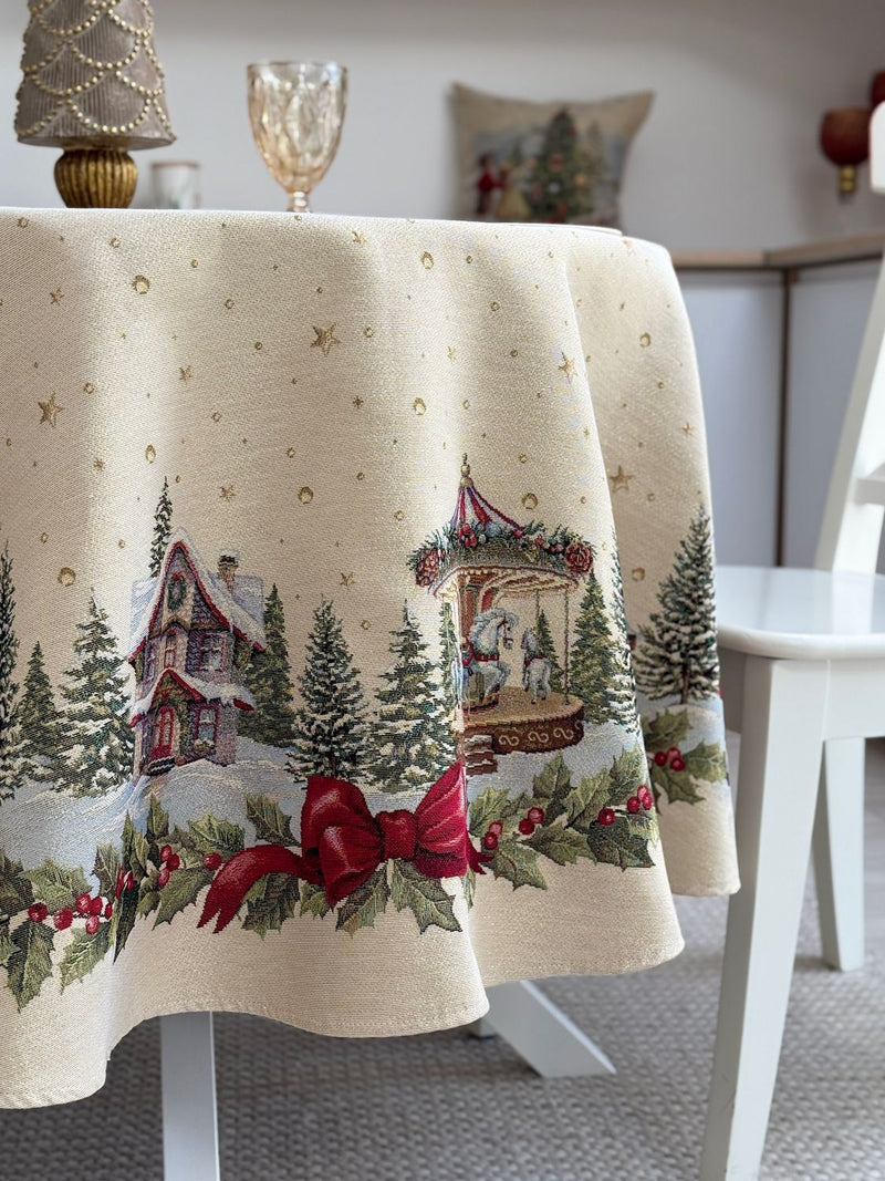 Limaso Ivory Christmas Round Tapestry Tablecloth – additional product view 3