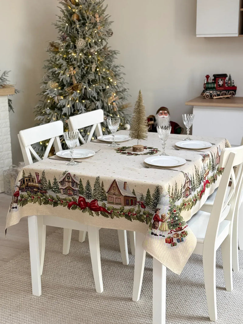 Limaso Ivory Christmas tapestry tablecloth 137 x 240 cm