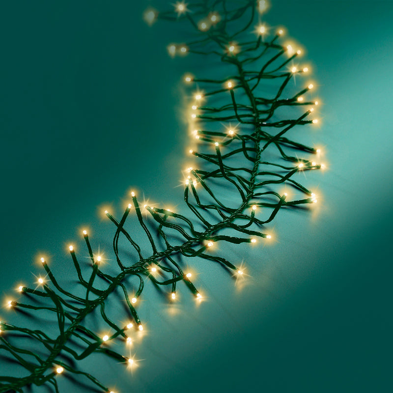 Lumineo Cluster Twinkle 2040 Soft Gold Christmas Lights Green Cable 19m