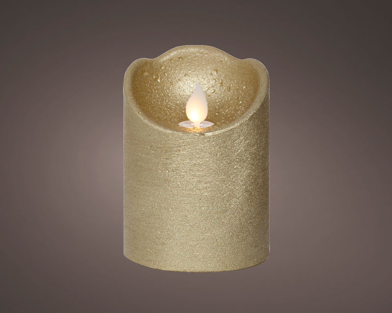 Lumineo  LED Flameless Christmas Candle Rustic Gold Wax Battery Operated (10cm x 7.5cm)